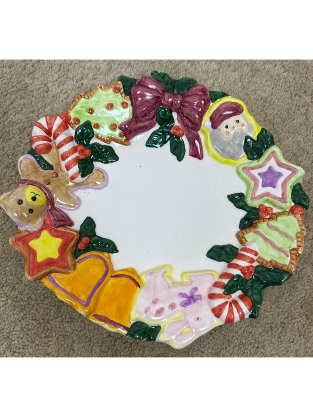 Nantucket Christmas Plate Santa Teddy Bear Ceramic Holiday Collectible Decor